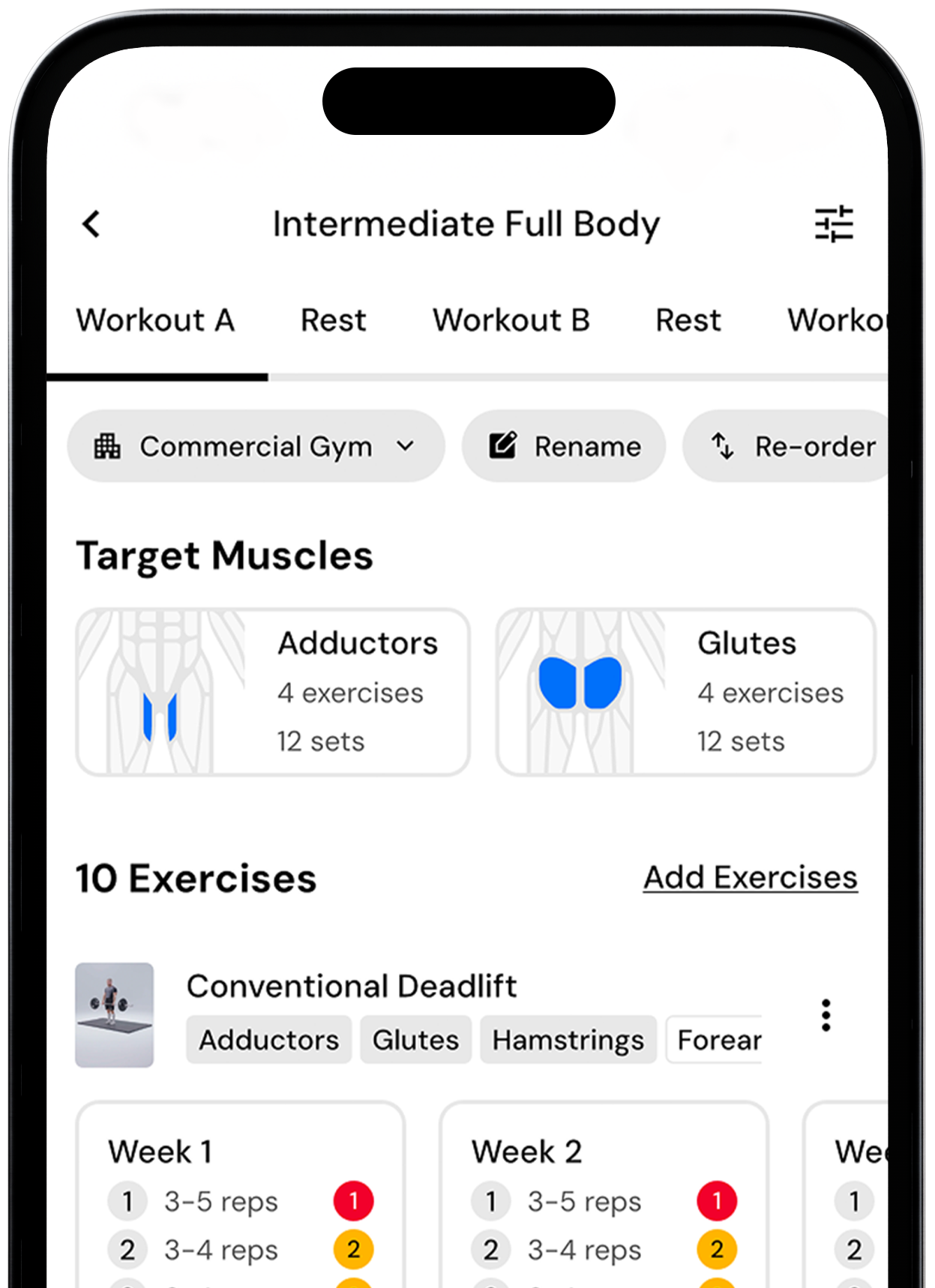 Workouts half screen